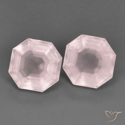Gemas de Cuarzo rosa Rosado claro natural de 13.64 ct, Corte Octágono / Esmeralda, Transparente