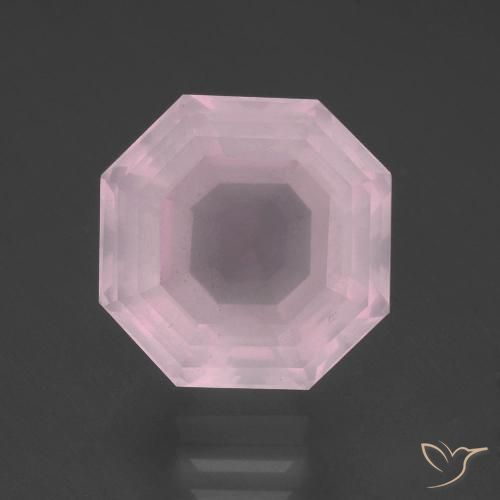 Cuarzo Rosa Rosado claro natural de 9.72 ct, corte esmeralda, Transparente