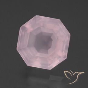 Cuarzo Rosa Rosado claro natural de 9.72 ct, corte esmeralda, Transparente