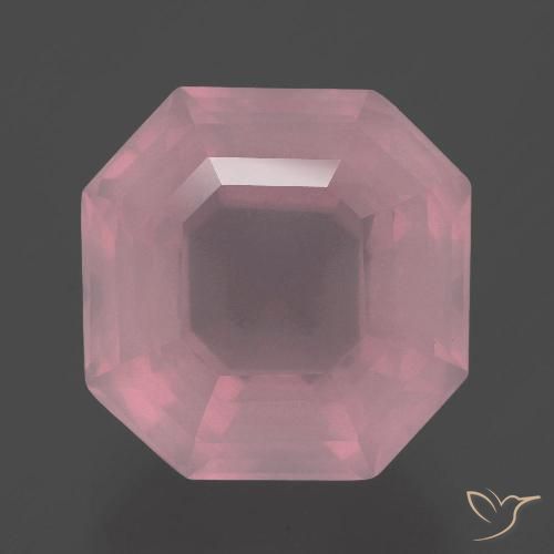 Cuarzo Rosa Rosado medio natural de 10.69 ct, corte esmeralda, Transparente