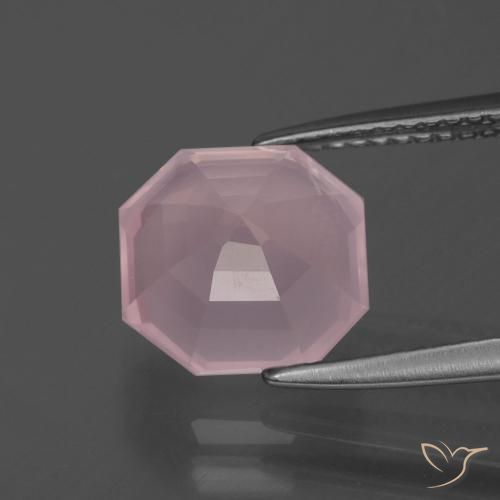 Cuarzo rosa rosa natural de 3,56 ct, corte esmeralda, transparente