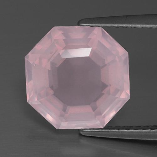 Cuarzo Rosa Rosado medio natural de 5.27 ct, corte esmeralda, Transparente