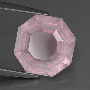 Cuarzo Rosa Rosado medio natural de 5.27 ct, corte esmeralda, Transparente
