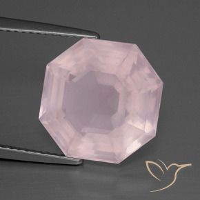 Cuarzo rosa Rosado claro natural de 9.74 ct, Corte Octágono / Esmeralda, Transparente