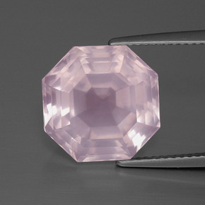 Cuarzo rosa rosa natural de 8,90 ct, corte esmeralda, transparente