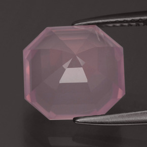Cuarzo Rosa Rosa oscuro natural de 5.39 ct, corte esmeralda, Transparente