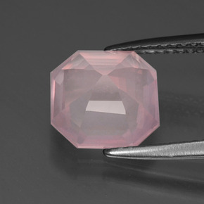 Cuarzo rosa rosa natural de 2,89 ct, corte esmeralda, transparente