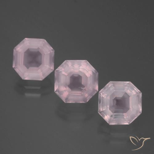 6.27ctw Natural Rosado claro Cuarzo rosa, corte esmeralda, Transparente