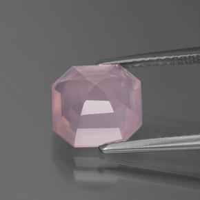 Cuarzo Rosa Rosado claro natural de 3.08 ct, corte esmeralda, Transparente