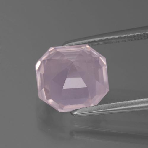 Cuarzo Rosa Rosado claro natural de 3.38 ct, corte esmeralda, Transparente