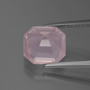 Cuarzo Rosa Rosado claro natural de 3.99 ct, corte esmeralda, Transparente