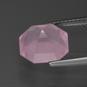 Cuarzo Rosa Rosado Bubblegum natural de 3.53 ct, corte esmeralda, Transparente