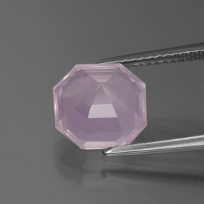 Cuarzo Rosa Rosado claro natural de 3.35 ct, corte esmeralda, Transparente