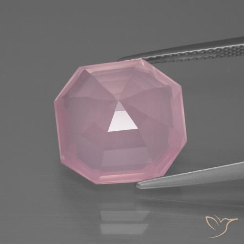 Cuarzo rosa Rosado rosa medio natural de 9.63 ct, Corte Octágono / Esmeralda, Transparente