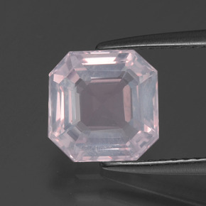 Cuarzo Rosa Rosado Bubblegum natural de 2.06 ct, corte esmeralda, Transparente
