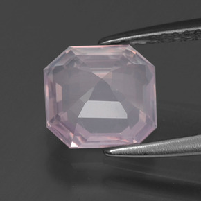 Cuarzo Rosa Rosado Bubblegum natural de 2.06 ct, corte esmeralda, Transparente