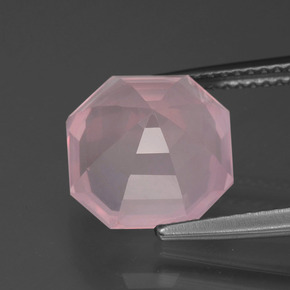 Cuarzo Rosa Rosado medio natural de 5.02 ct, corte esmeralda, Transparente