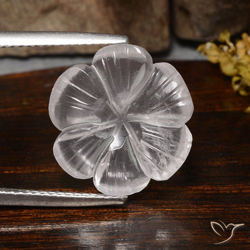 6.26ct Natural Blanco Cuarzo rosa, Corte Flor, Transparente