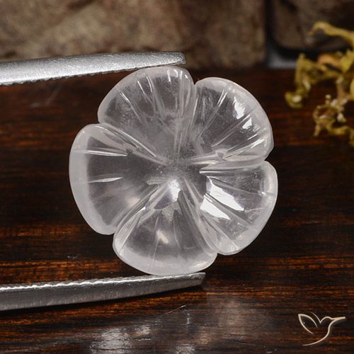 6.31ct Natural Blanco Cuarzo rosa, Corte Flor, Transparente