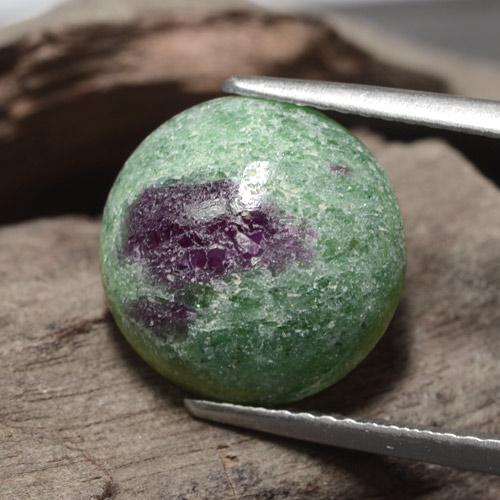 Rubí zoisita verde natural de 5,97 ct, corte redondo, opaco