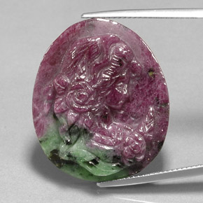 Rubí zoisita multicolor natural de 41,32 ct, forma elegante, opaco