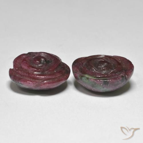 Gemas de Rubí-Zoisita Multicolor natural de 31.97 ct, Corte Flor, Opaco