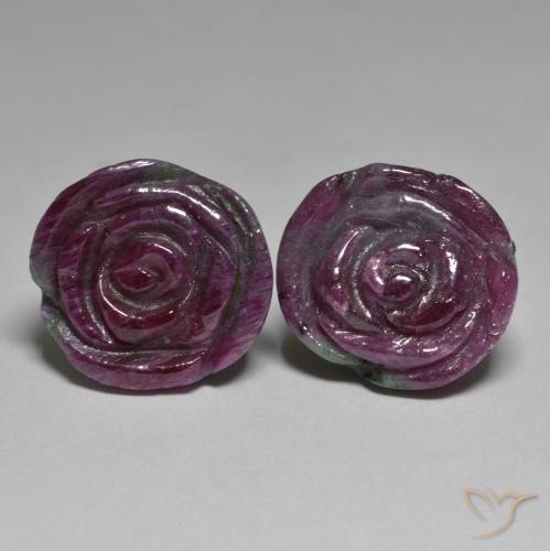 Gemas de Rubí-Zoisita Multicolor natural de 36.31 ct, Corte Flor, Opaco