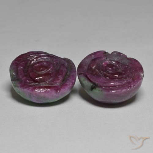 Gemas de Rubí-Zoisita Multicolor natural de 36.31 ct, Corte Flor, Opaco