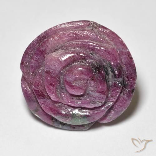 24.87ct Natural Púrpura rojizo Rubí-Zoisita, Corte Flor, Opaco