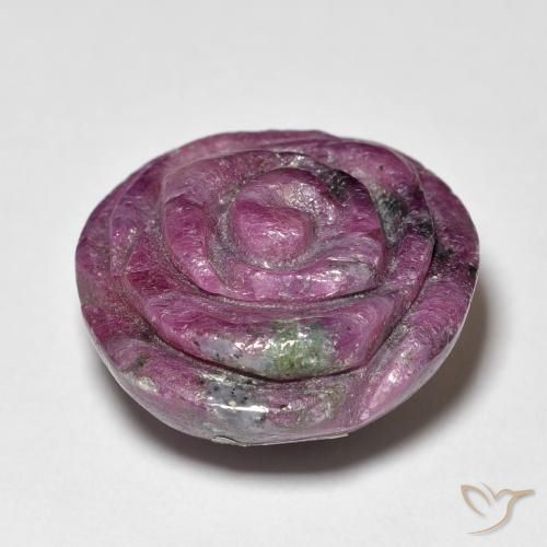 Rubí-Zoisita Púrpura rojizo natural de 24.87 ct, Corte Flor, Opaco
