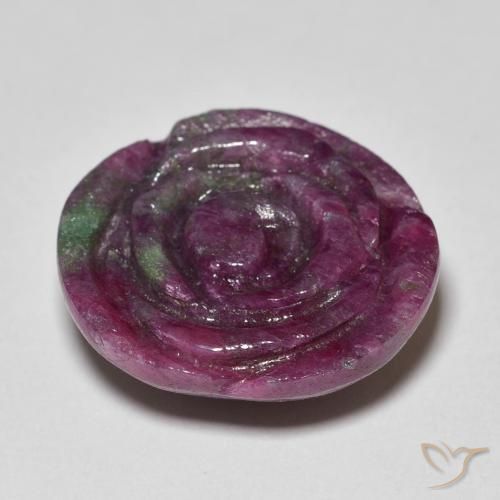 Rubí-Zoisita Multicolor natural de 19.70 ct, Corte Flor, Opaco