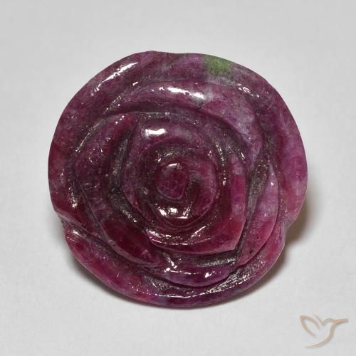 16.99ct Natural Púrpura oscuro Rubí-Zoisita, Corte Flor, Opaco