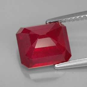 Rubí rojo natural de 4,93 ct, corte esmeralda, VS-SI