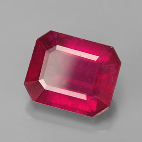 Rubí rojo natural de 4,68 ct, corte esmeralda, VS-SI