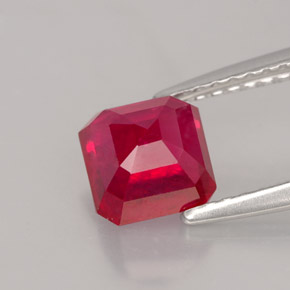 Rubí rojo natural de 1,79 ct, corte esmeralda, VS-SI