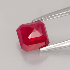 Rubí rojo natural de 1,77 ct, corte esmeralda, SI