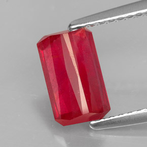 Rubí rojo natural de 1,77 ct, corte esmeralda, VS-SI