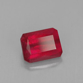 Rubí rojo natural de 1,58 ct, corte esmeralda, SI