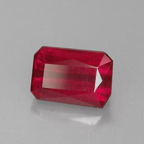 Rubí rojo natural de 1,06 ct, corte esmeralda, SI