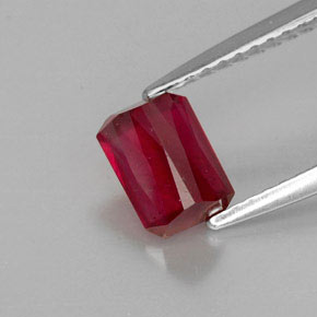 Rubí rojo natural de 1,29 ct, corte esmeralda, VS-SI