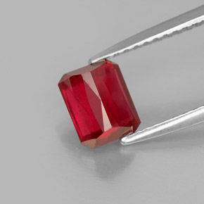 Rubí rojo natural de 1,54 ct, corte esmeralda, VS-SI