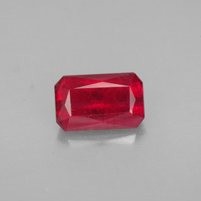 Rubí rojo natural de 1,66 ct, corte esmeralda, SI