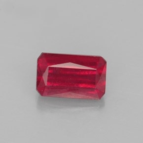 Rubí rojo natural de 1,31 ct, corte esmeralda, SI