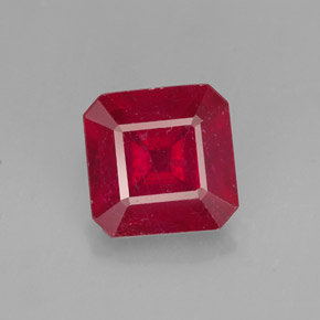 Rubí rojo natural de 1,59 ct, corte esmeralda, VS-SI