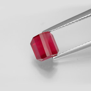 Rubí rojo natural de 1,98 ct, corte esmeralda, SI