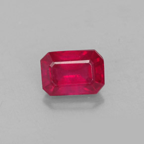 Rubí rojo natural de 1,30 ct, corte esmeralda, VS-SI