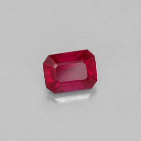 Rubí rojo natural de 1,24 ct, corte esmeralda, SI