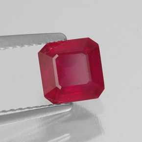 Rubí rojo natural de 1,64 ct, corte esmeralda, SI