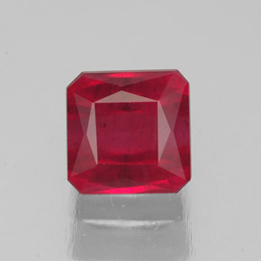 Rubí rojo natural de 2,08 ct, corte esmeralda, SI