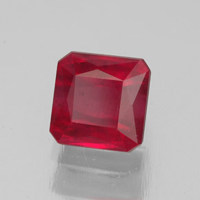 Rubí rojo natural de 2,08 ct, corte esmeralda, SI